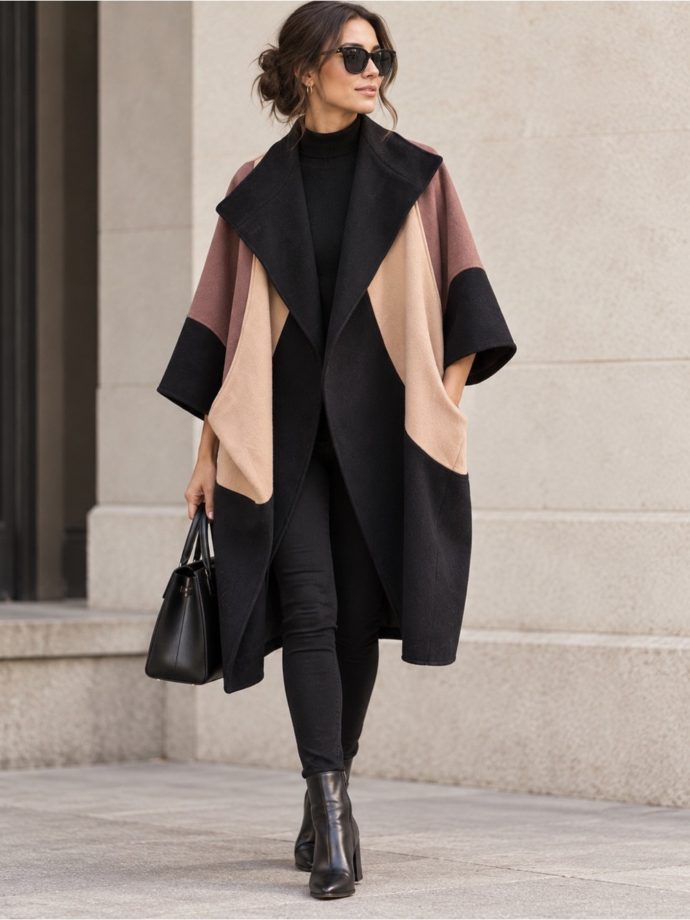 Vintage Luxury 100% Wool Colorblock Cocoon Coat Avant Garde S-XL